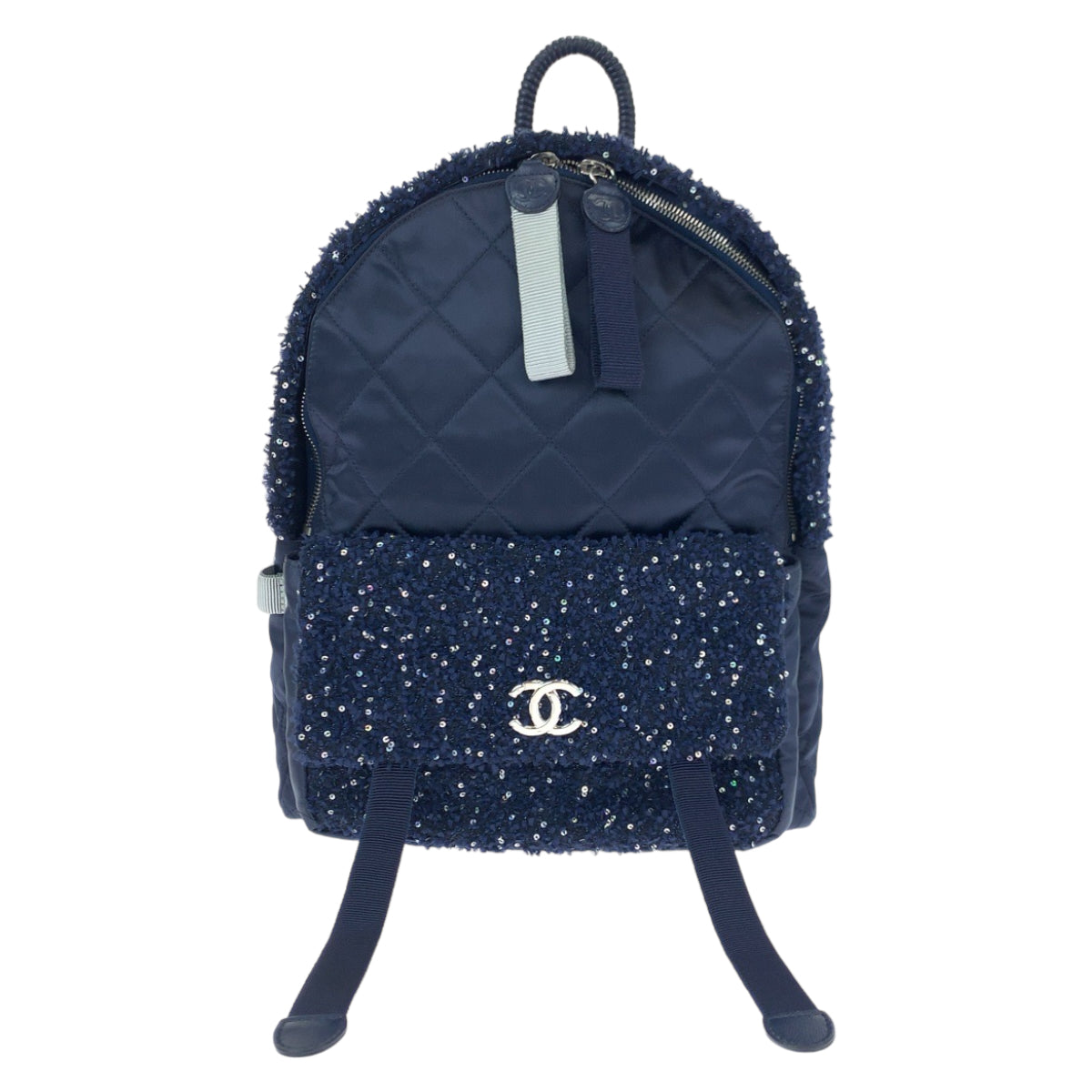 H-00558
CHANEL シャネル マトラッセ ココマーク ネイビー 紺 シルバー金具 ナイロン / ツイード A91964 リュックサック バックパック  レディース