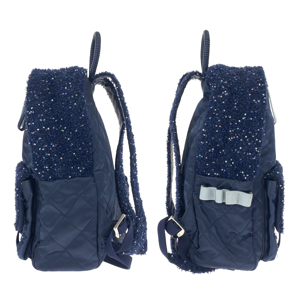 H-00558
CHANEL シャネル マトラッセ ココマーク ネイビー 紺 シルバー金具 ナイロン / ツイード A91964 リュックサック バックパック  レディース