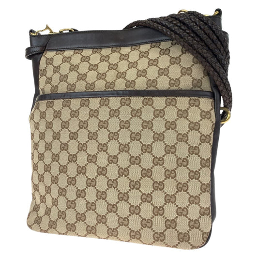 H-00562
GUCCI グッチ GG柄 男女兼用 ベージュ ブラウン 茶 GGキャンバス / レザー 109097 斜め掛け ショルダーバッグ メッセンジャーバッグ  レディース