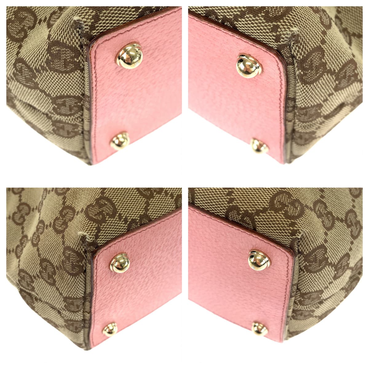 GUCCI グッチ ブラウン 茶 ピンク GGキャンバス / レザー 120844 ミニハンドバッグ トートバッグ  レディース