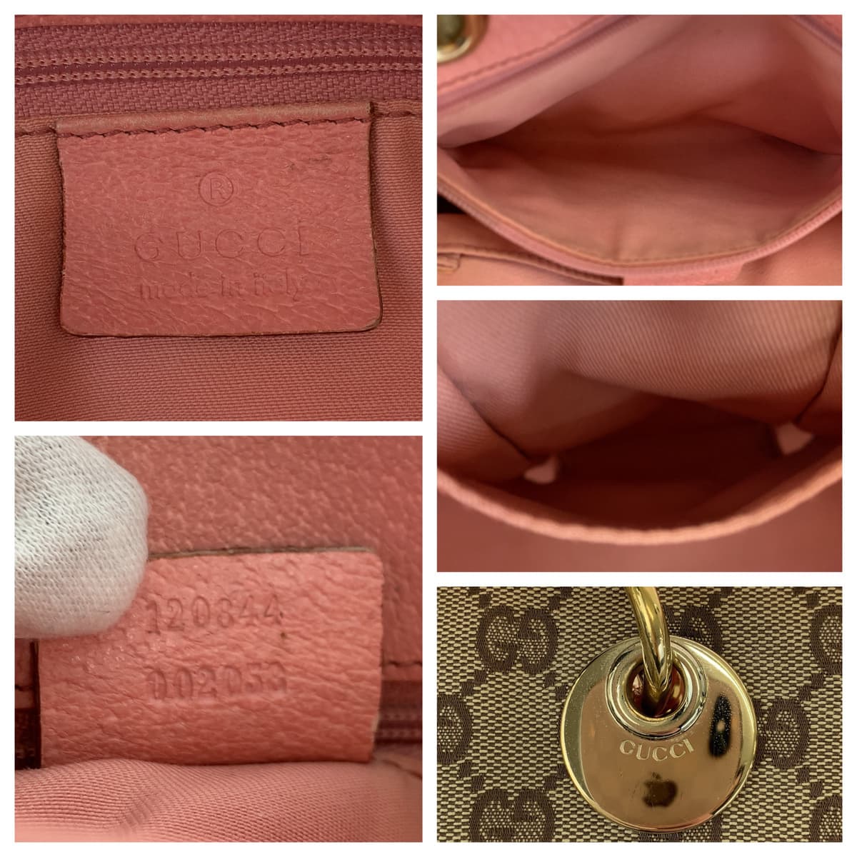 GUCCI グッチ ブラウン 茶 ピンク GGキャンバス / レザー 120844 ミニハンドバッグ トートバッグ  レディース