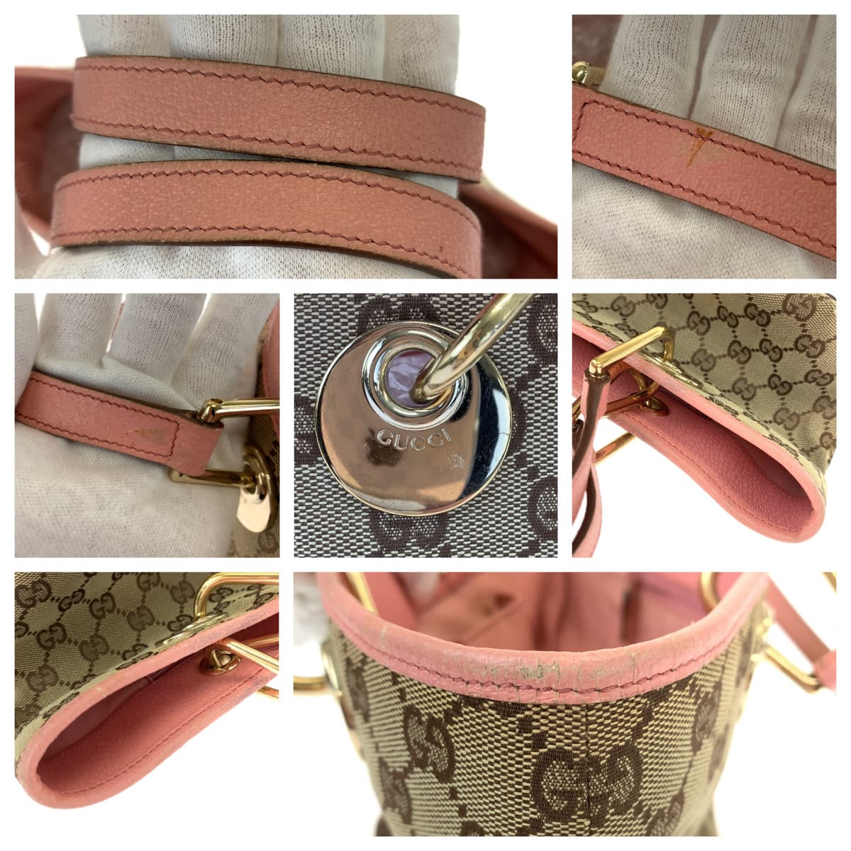 GUCCI グッチ ブラウン 茶 ピンク GGキャンバス / レザー 120844 ミニハンドバッグ トートバッグ  レディース