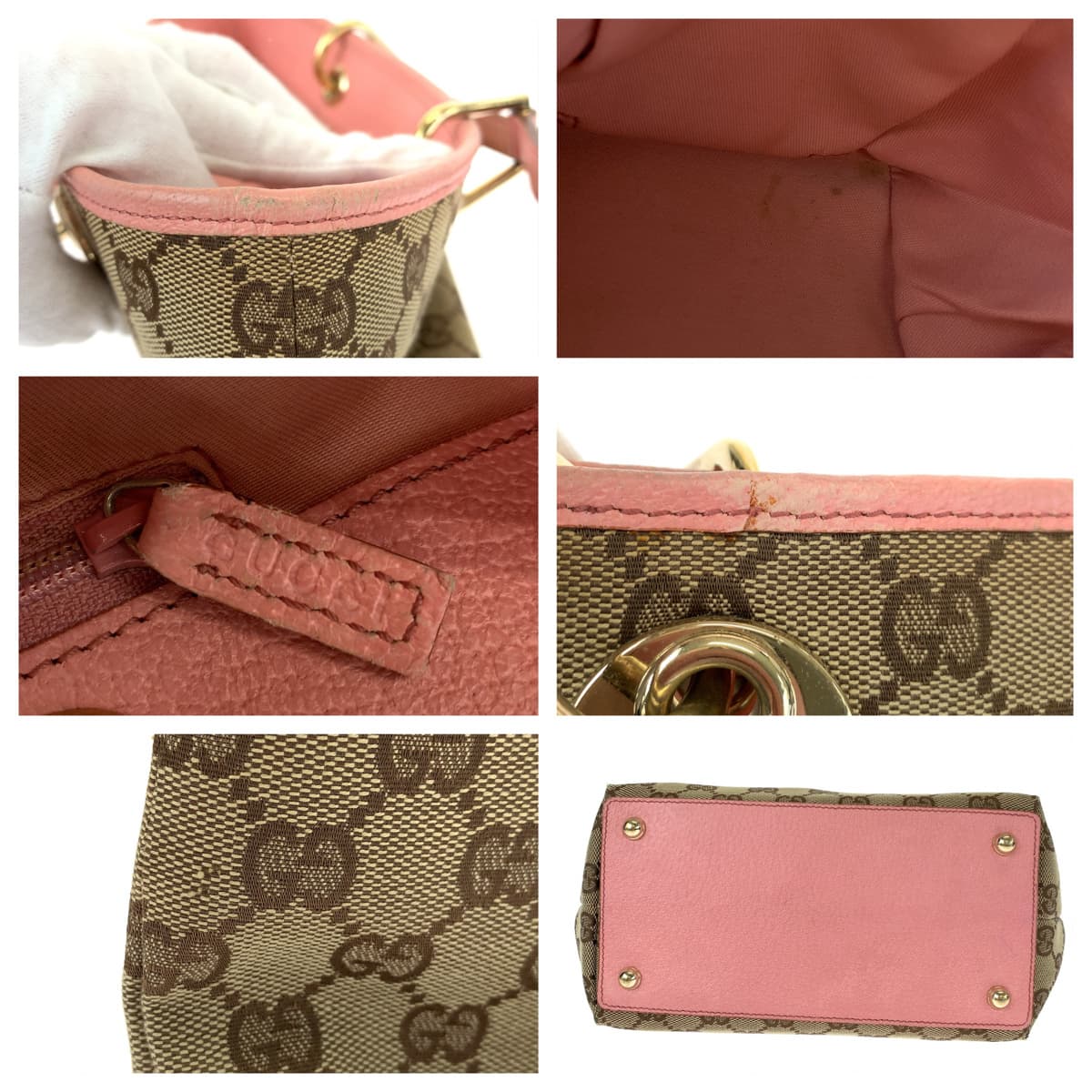 GUCCI グッチ ブラウン 茶 ピンク GGキャンバス / レザー 120844 ミニハンドバッグ トートバッグ  レディース