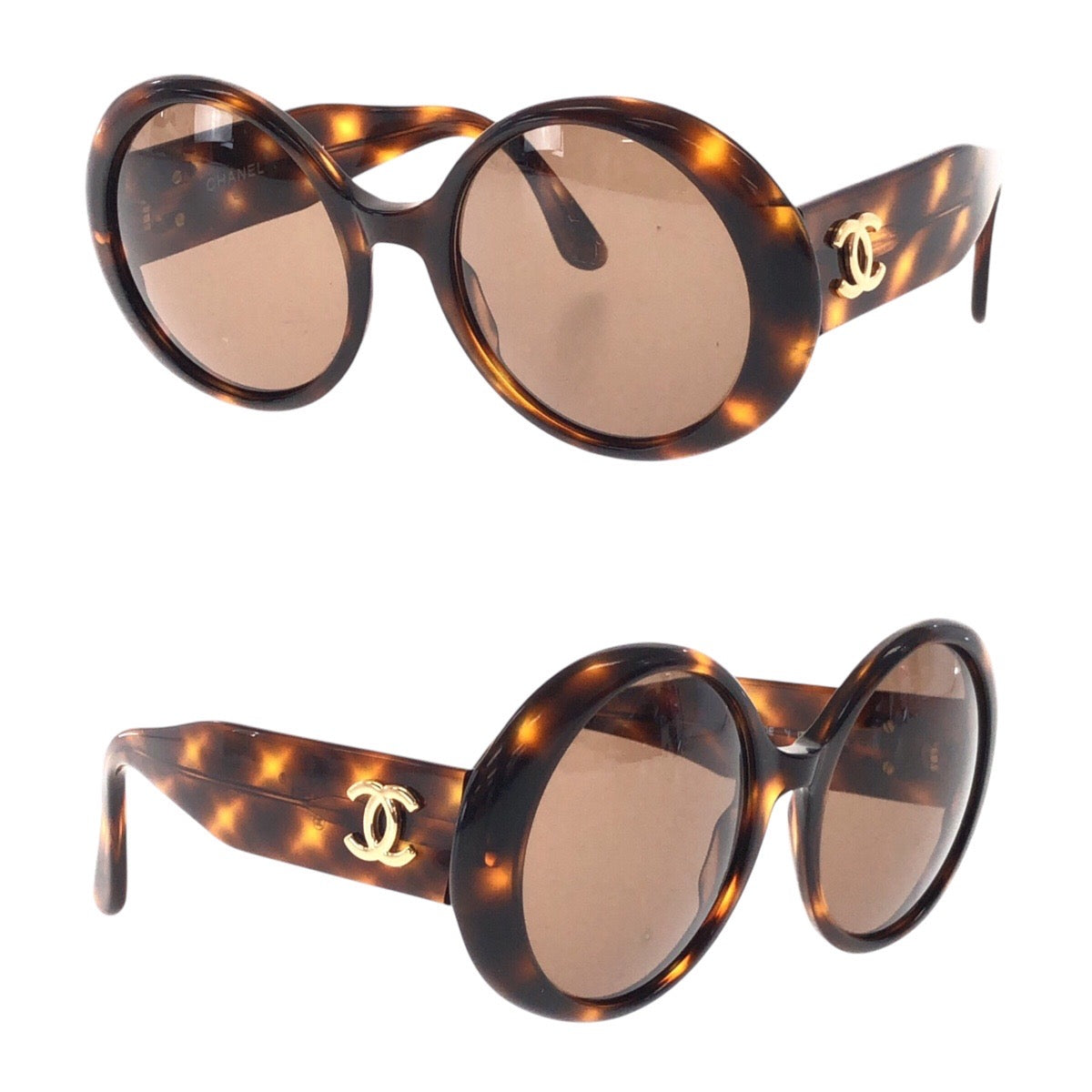 12553
CHANEL シャネル マーブル 丸型 ココマーク ブラウン ゴールド金具 プラスチック 01453 91235 サングラス ラウンド  レディース