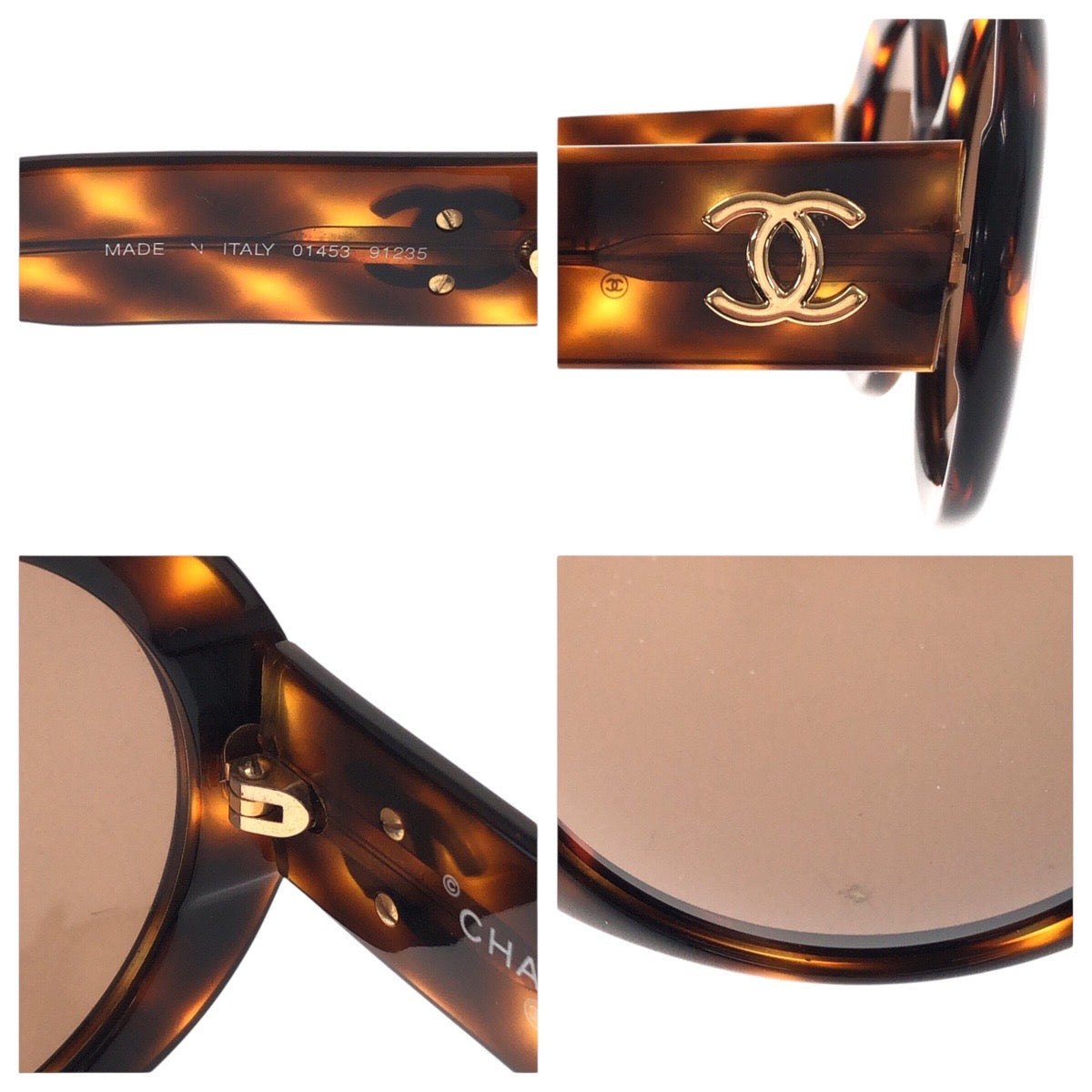 12553
CHANEL シャネル マーブル 丸型 ココマーク ブラウン ゴールド金具 プラスチック 01453 91235 サングラス ラウンド  レディース