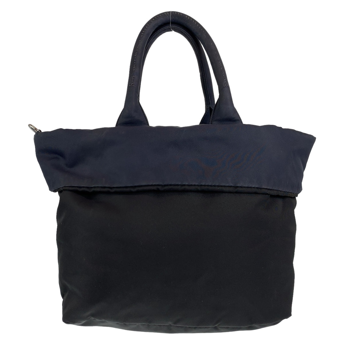 10403
PRADA プラダ テスート 三角ロゴプレート リバーシブル ブラック ネイビー シルバー金具 ナイロン トートバッグ ハンドバッグ  レディース