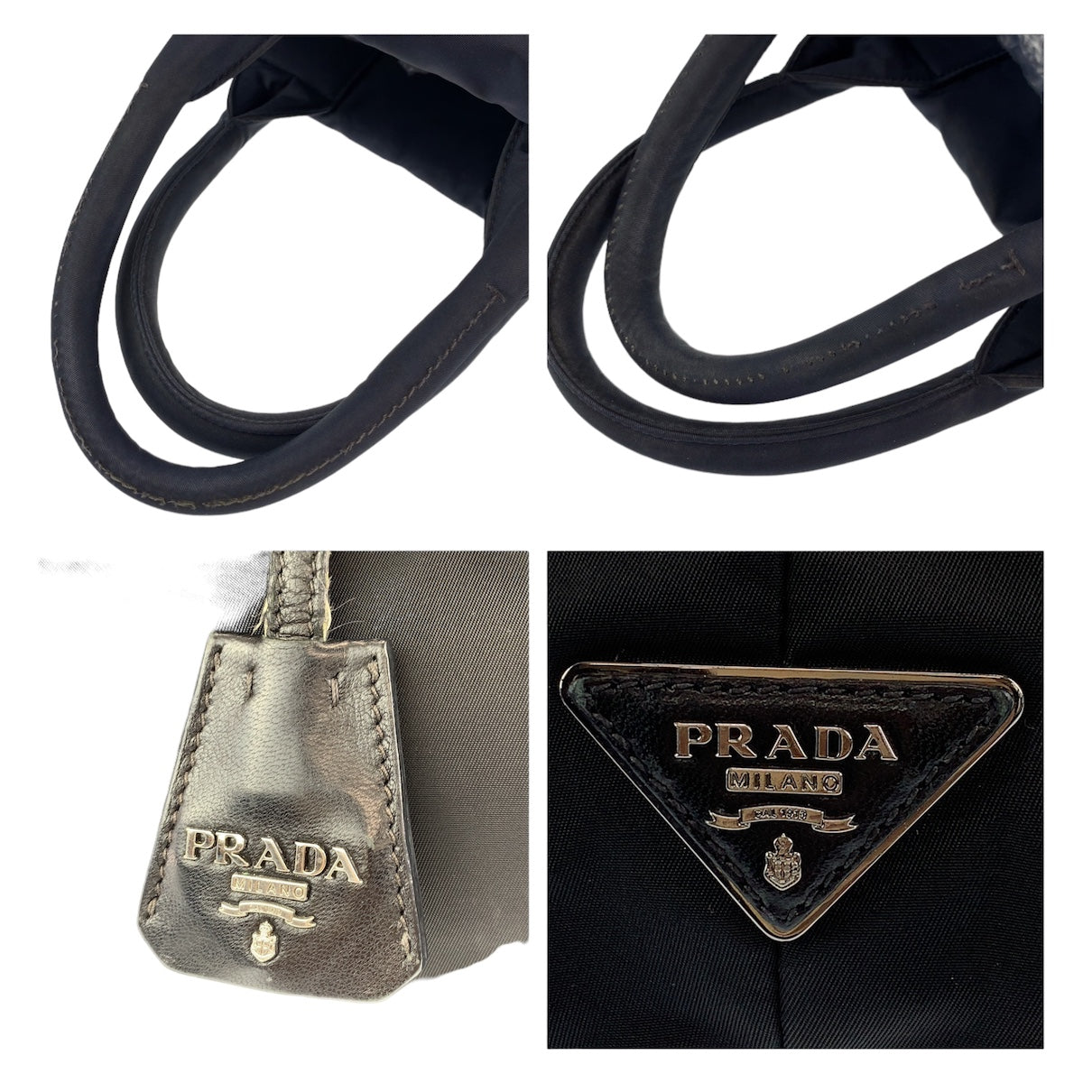 10403
PRADA プラダ テスート 三角ロゴプレート リバーシブル ブラック ネイビー シルバー金具 ナイロン トートバッグ ハンドバッグ  レディース
