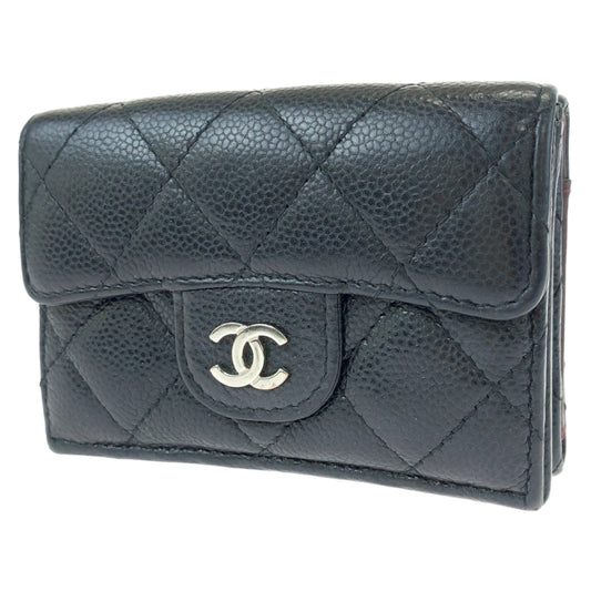 H-00570
CHANEL シャネル マトラッセ ココマーク ブラック 黒 シルバー金具 キャビアスキン AP0230 三つ折り財布 コンパクトウォレット  レディース