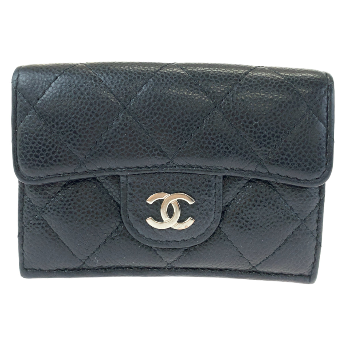 H-00570
CHANEL シャネル マトラッセ ココマーク ブラック 黒 シルバー金具 キャビアスキン AP0230 三つ折り財布 コンパクトウォレット  レディース