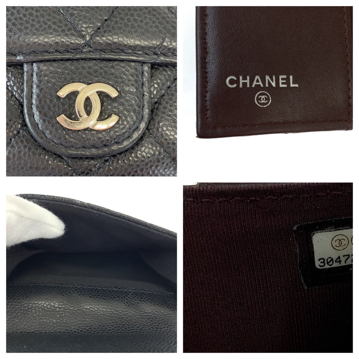 H-00570
CHANEL シャネル マトラッセ ココマーク ブラック 黒 シルバー金具 キャビアスキン AP0230 三つ折り財布 コンパクトウォレット  レディース