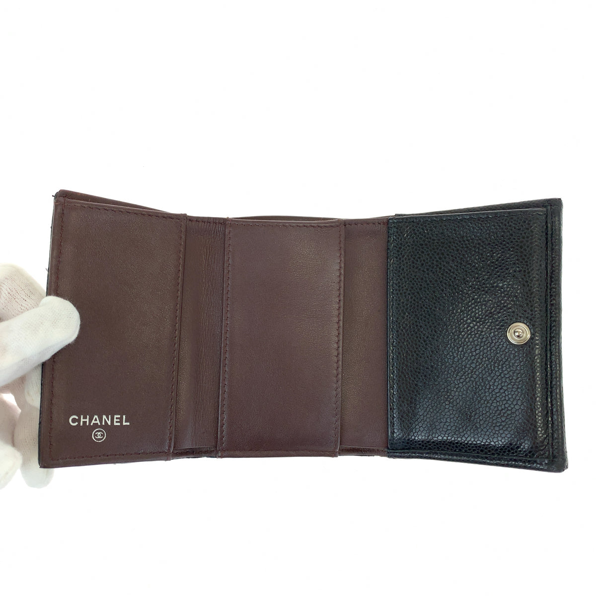 H-00570
CHANEL シャネル マトラッセ ココマーク ブラック 黒 シルバー金具 キャビアスキン AP0230 三つ折り財布 コンパクトウォレット  レディース