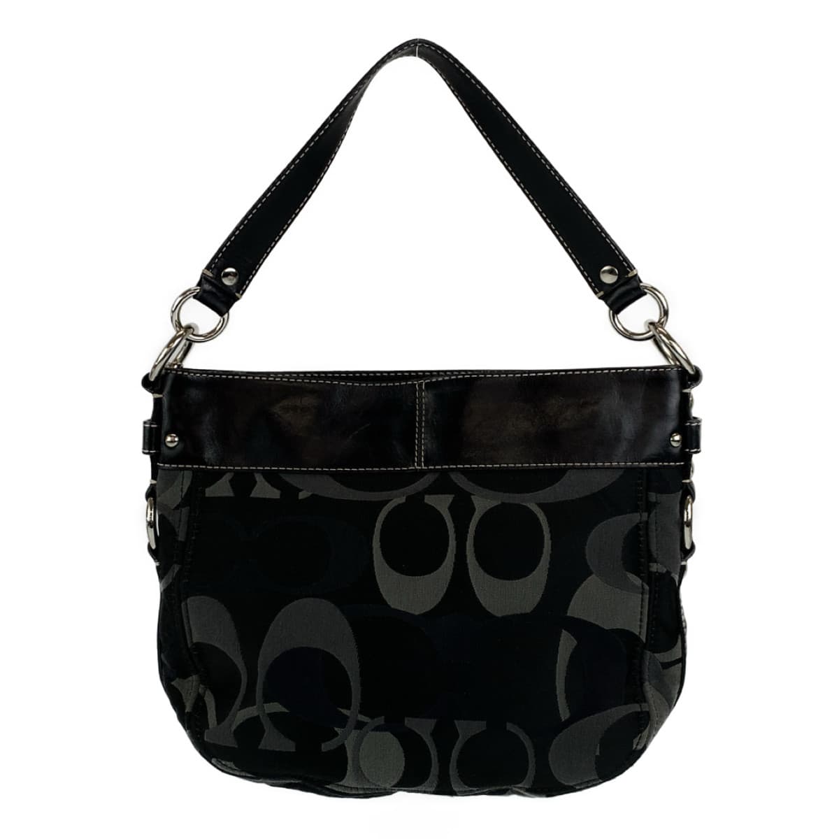 12552
COACH コーチ シグネチャー ブラック グレー シルバー金具 キャンバス ホーボー ショルダーバッグ ハンドバック  レディース