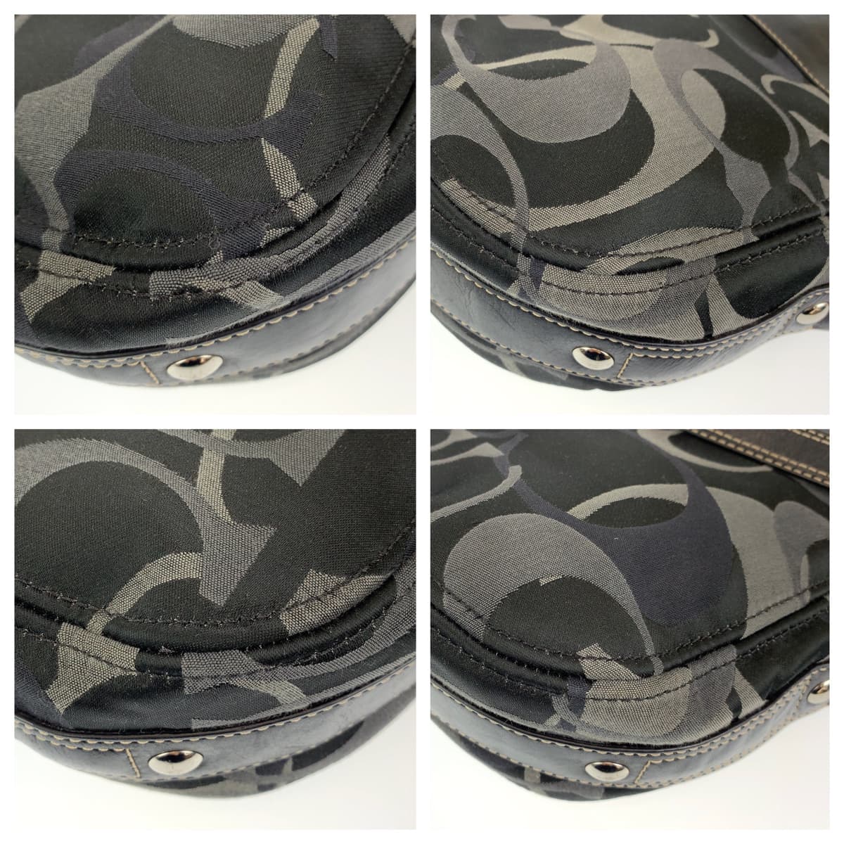 12552
COACH コーチ シグネチャー ブラック グレー シルバー金具 キャンバス ホーボー ショルダーバッグ ハンドバック  レディース