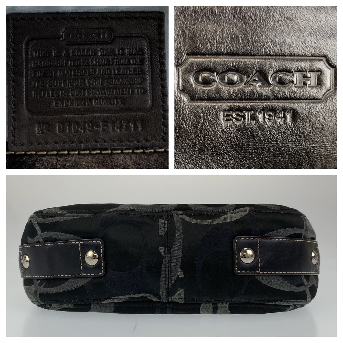 12552
COACH コーチ シグネチャー ブラック グレー シルバー金具 キャンバス ホーボー ショルダーバッグ ハンドバック  レディース