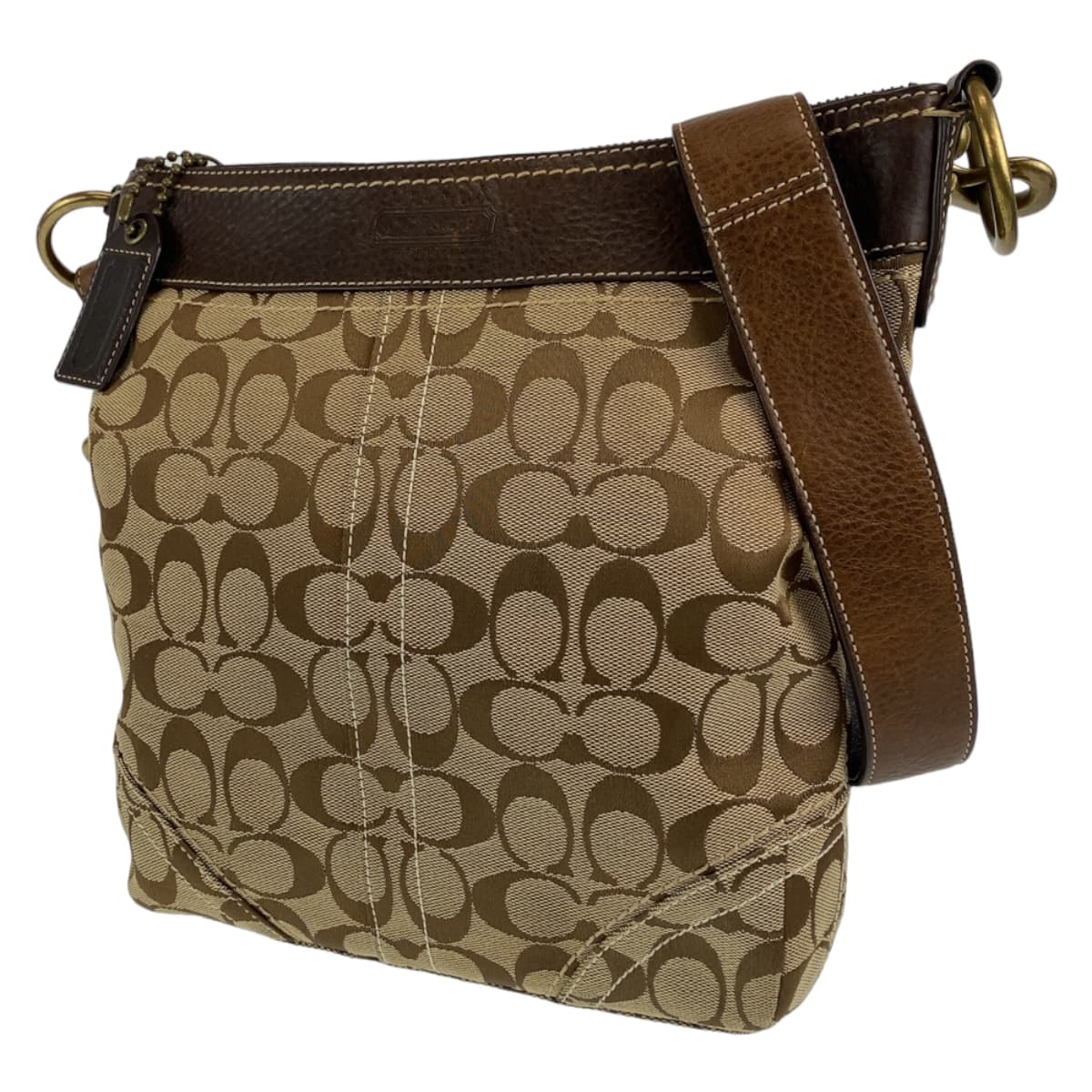 COACH コーチ シグネチャー ブラウン ベージュ 茶 キャンバス ショルダーバック 肩掛け  レディース