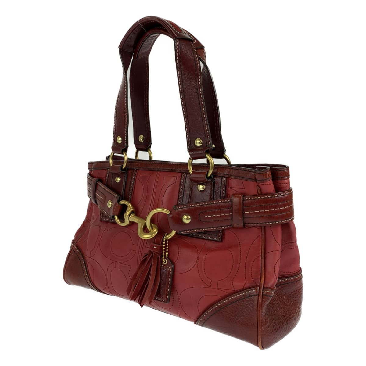 COACH コーチ シグネチャー レッド 赤 ピンク レザー ハンドバック 肩掛け  レディース