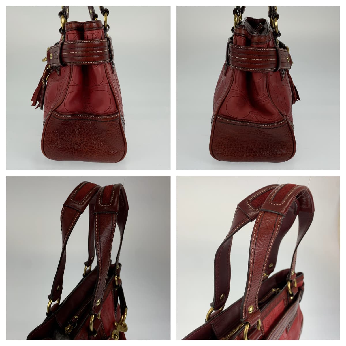 COACH コーチ シグネチャー レッド 赤 ピンク レザー ハンドバック 肩掛け  レディース