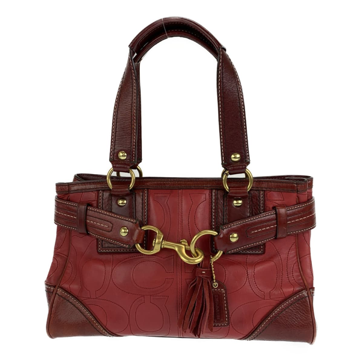 COACH コーチ シグネチャー レッド 赤 ピンク レザー ハンドバック 肩掛け  レディース