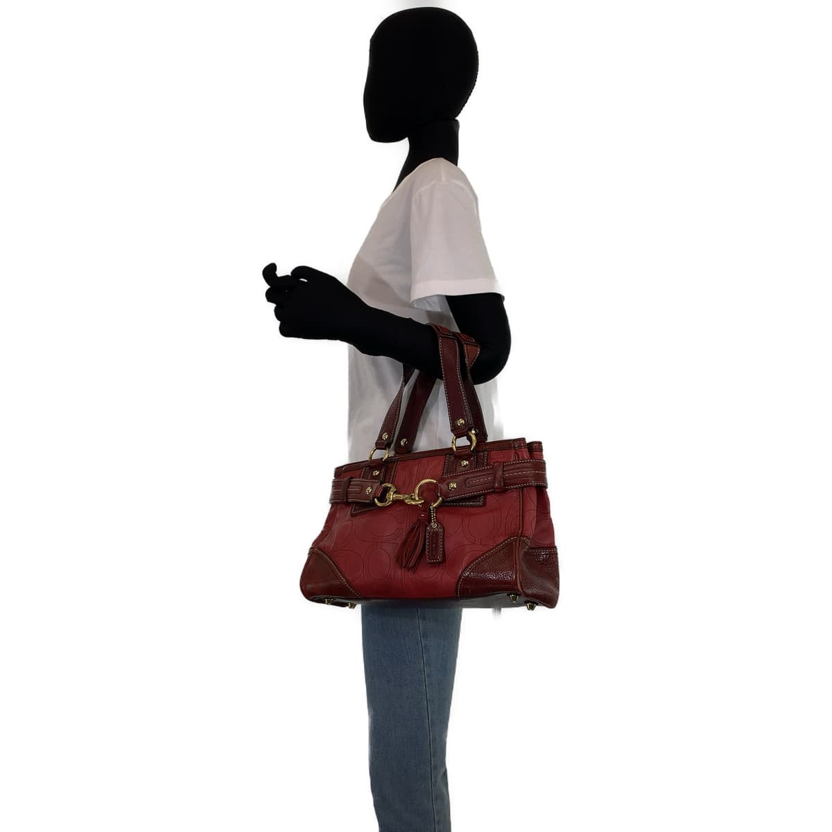 COACH コーチ シグネチャー レッド 赤 ピンク レザー ハンドバック 肩掛け  レディース
