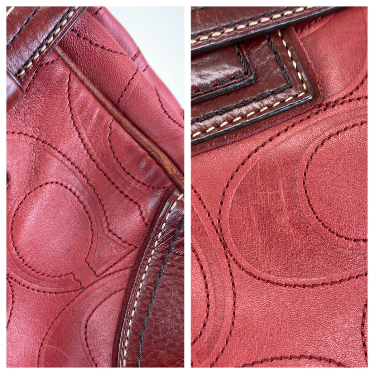 COACH コーチ シグネチャー レッド 赤 ピンク レザー ハンドバック 肩掛け  レディース