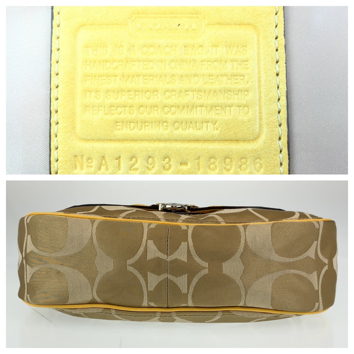 12551
 COACH Signature Brown Beige Canvas/Patent Hobo Shoulder Bag Handbag for Women