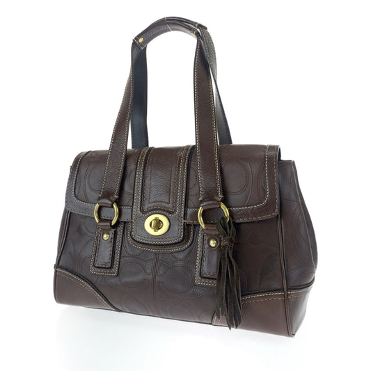 COACH コーチ シグネチャー ブラウン 茶色 ゴールド金具 レザー 11332 肩がけショルダー ハンドバッグ  レディース