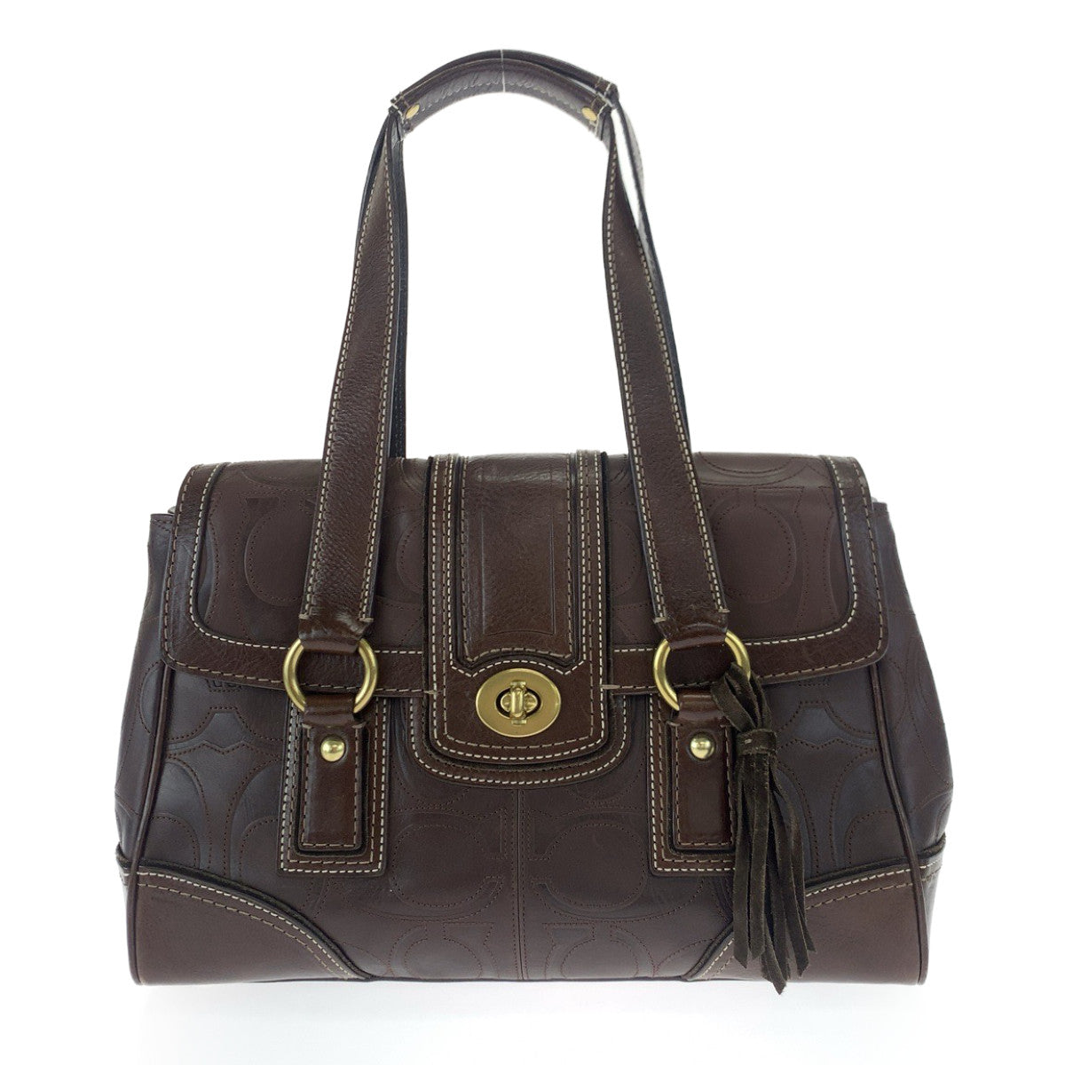 COACH コーチ シグネチャー ブラウン 茶色 ゴールド金具 レザー 11332 肩がけショルダー ハンドバッグ  レディース
