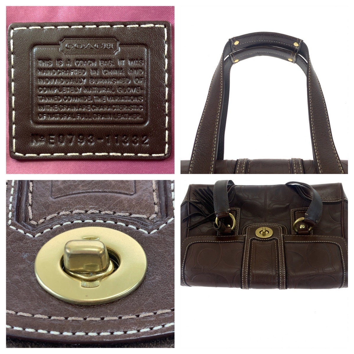 COACH コーチ シグネチャー ブラウン 茶色 ゴールド金具 レザー 11332 肩がけショルダー ハンドバッグ  レディース