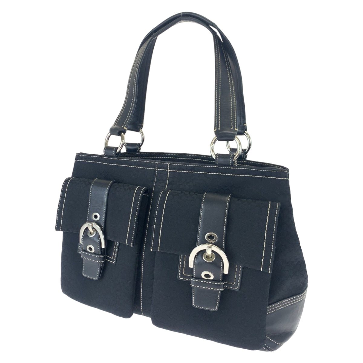 COACH コーチ ミニシグネチャー ブラック 黒 シルバー金具 キャンバス / レザー 6427 ハンドバッグ トートバッグ  レディース