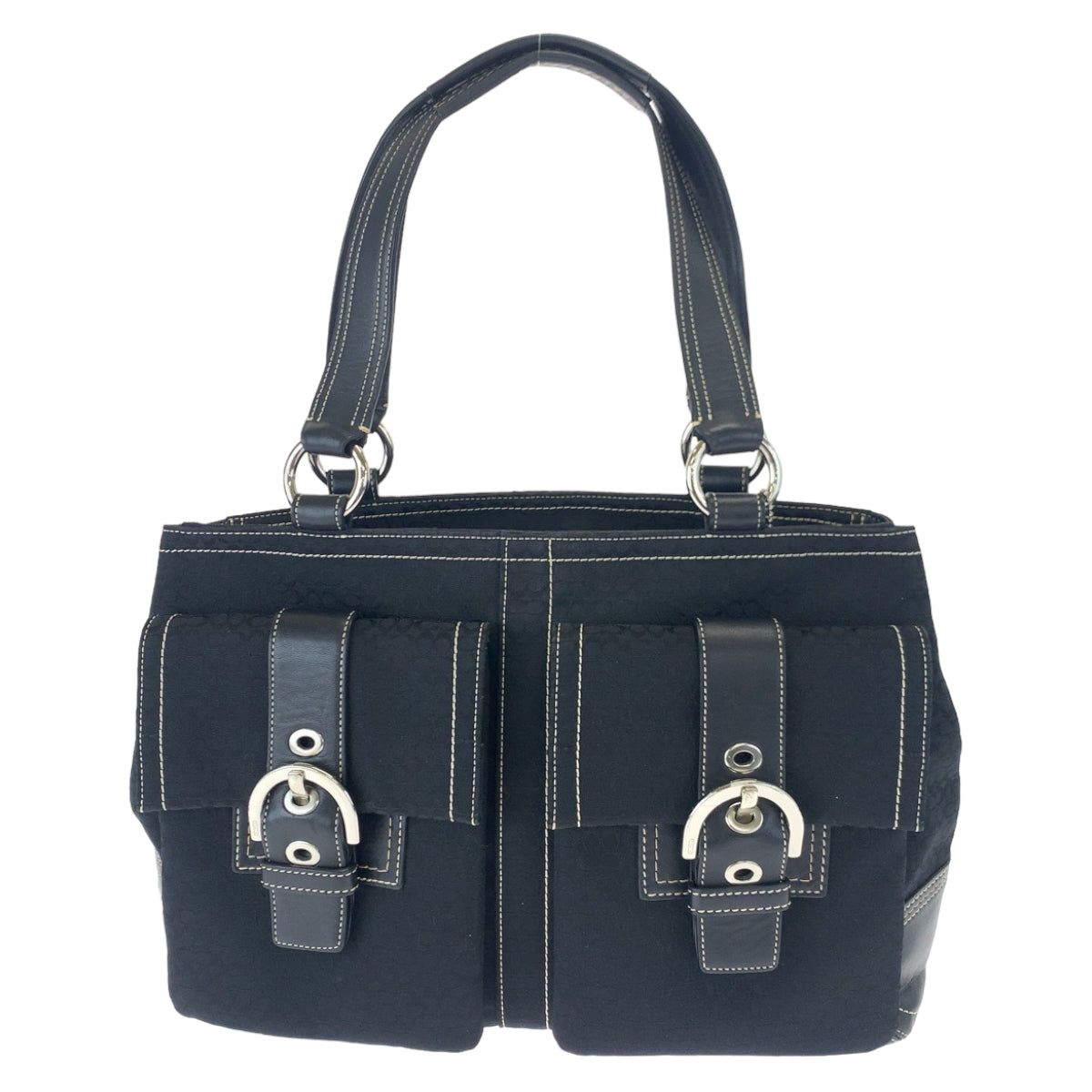 COACH コーチ ミニシグネチャー ブラック 黒 シルバー金具 キャンバス / レザー 6427 ハンドバッグ トートバッグ  レディース
