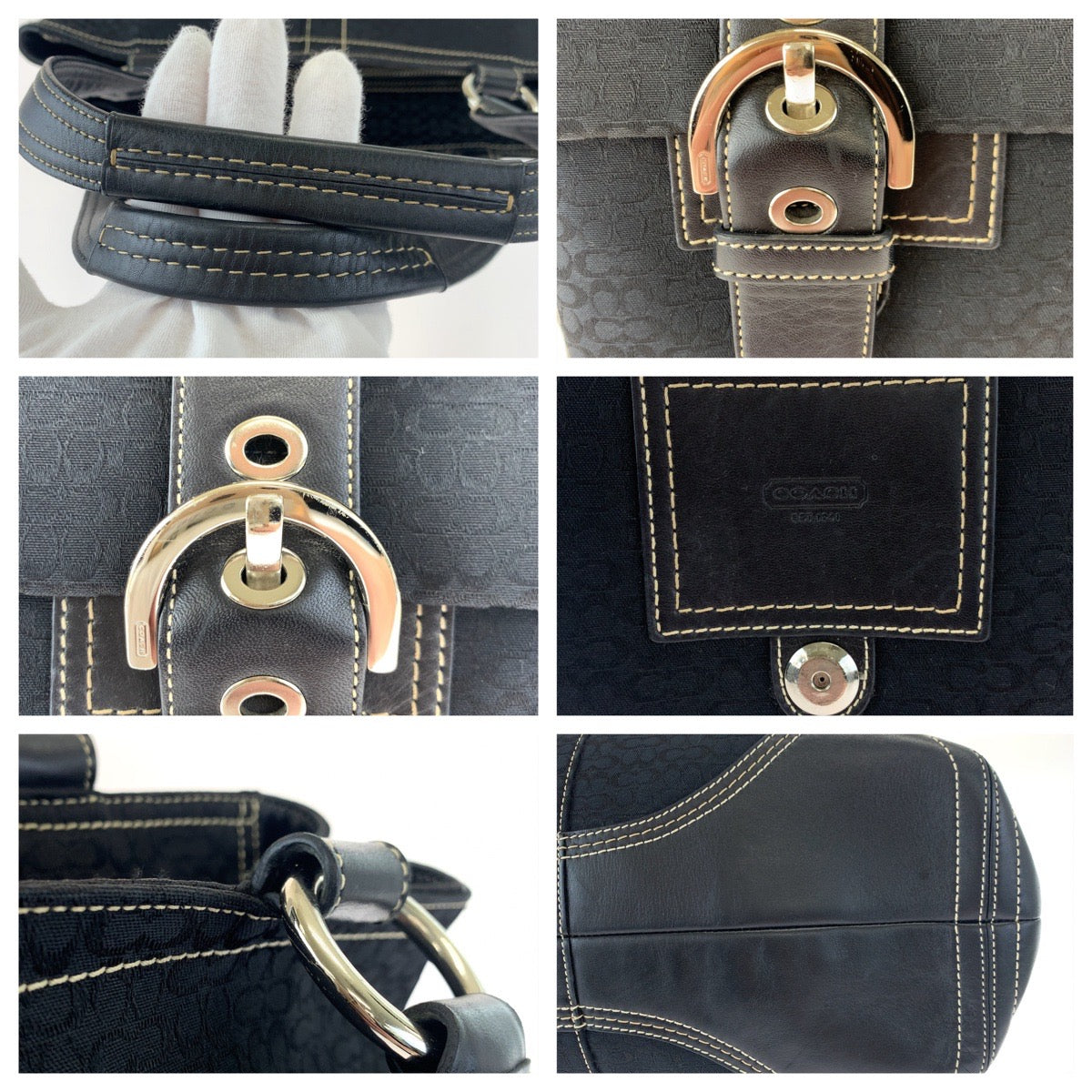 COACH コーチ ミニシグネチャー ブラック 黒 シルバー金具 キャンバス / レザー 6427 ハンドバッグ トートバッグ  レディース