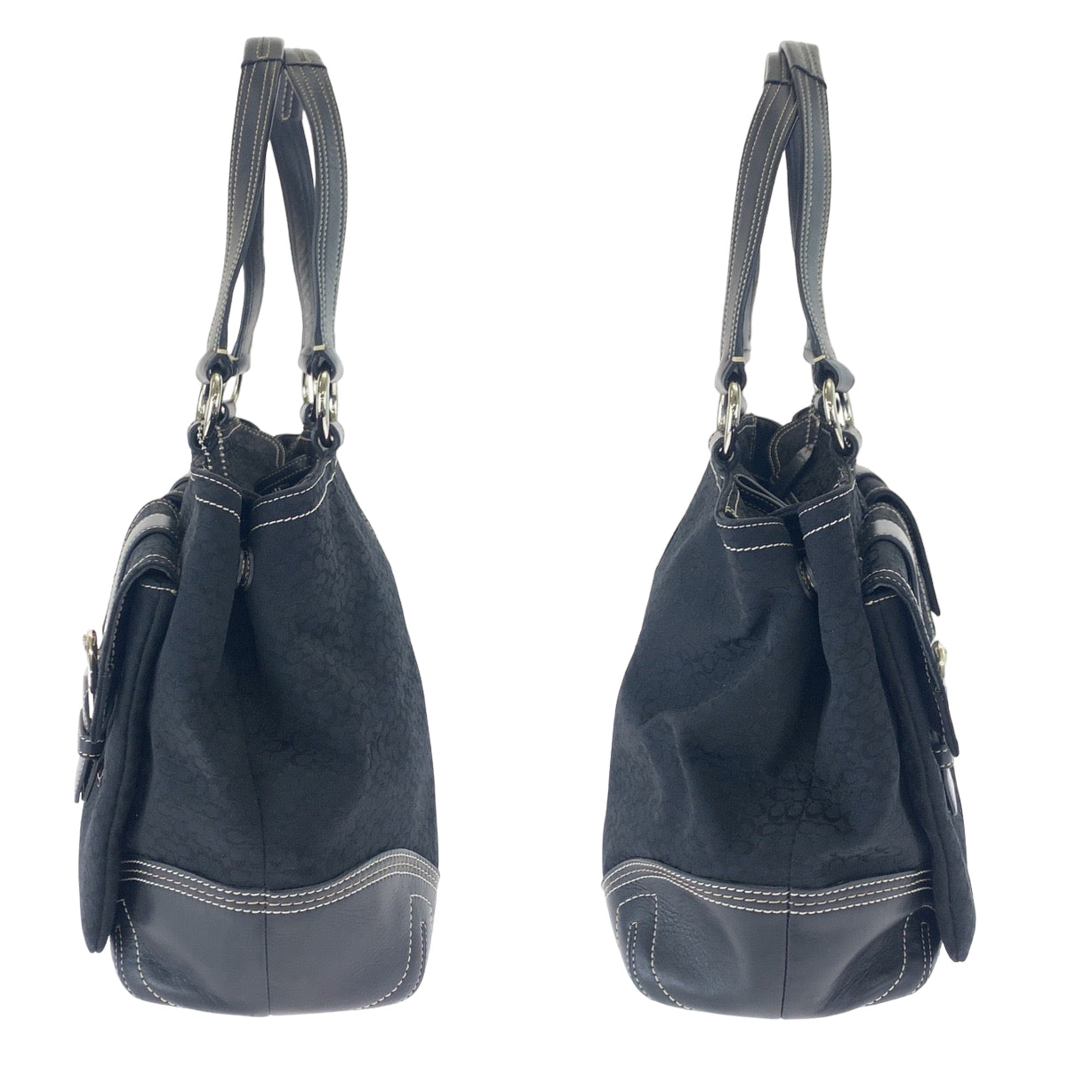 COACH コーチ ミニシグネチャー ブラック 黒 シルバー金具 キャンバス / レザー 6427 ハンドバッグ トートバッグ  レディース