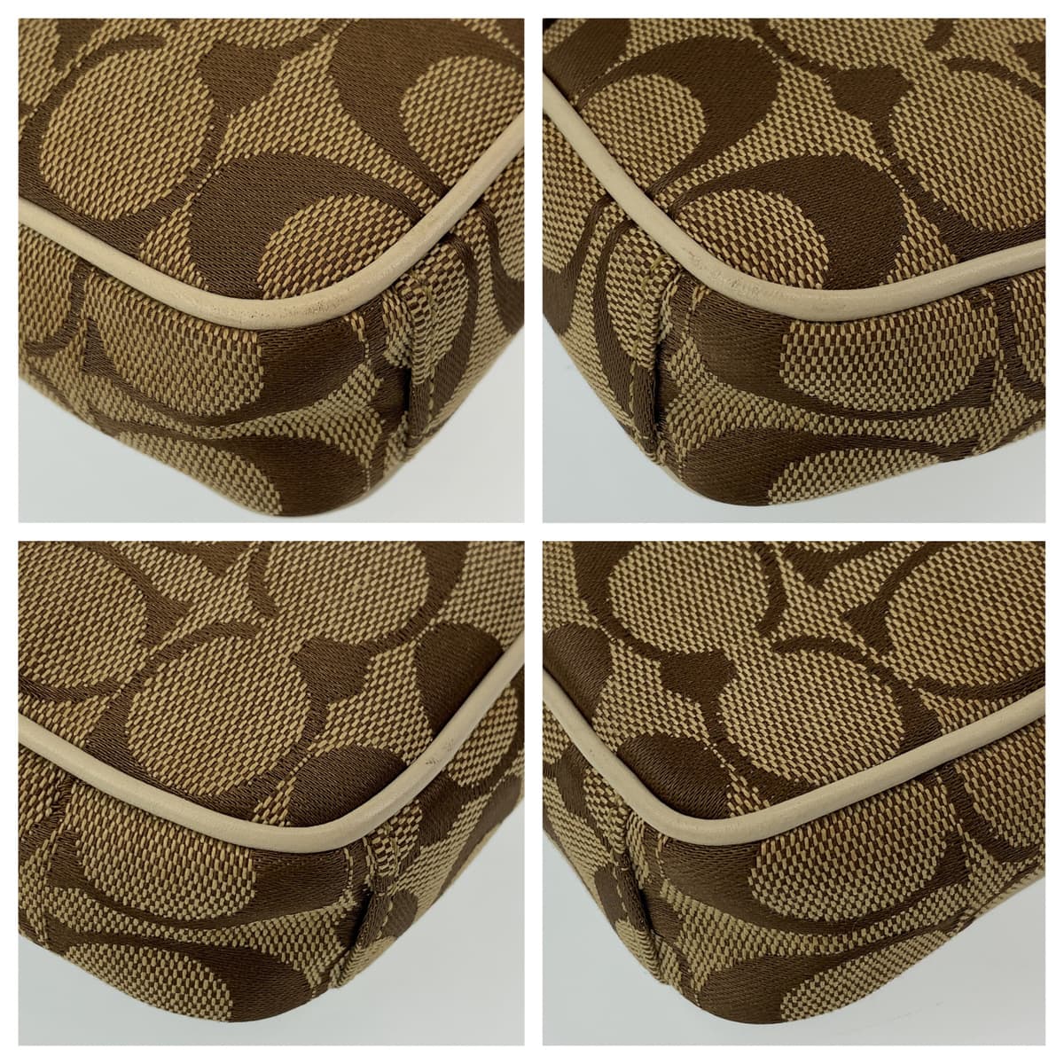 COACH コーチ シグネチャー ベージュ アイボリー  茶 キャンバス ウエストバッグ ウエストポーチ  レディース
