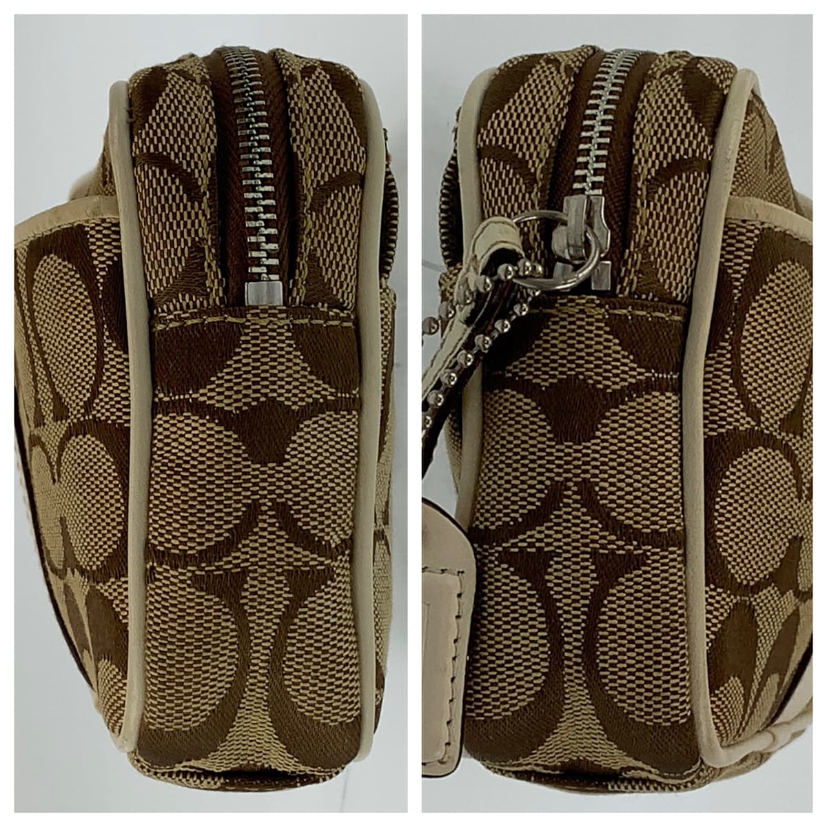 COACH コーチ シグネチャー ベージュ アイボリー  茶 キャンバス ウエストバッグ ウエストポーチ  レディース