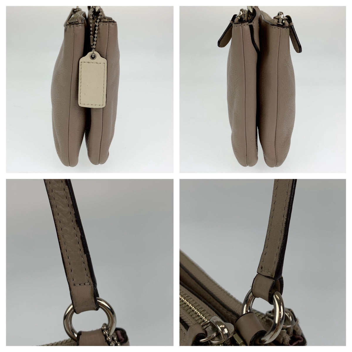 COACH コーチ グレー グレージュ シルバー金具 レザー ショルダーバック 斜め掛け  レディース
