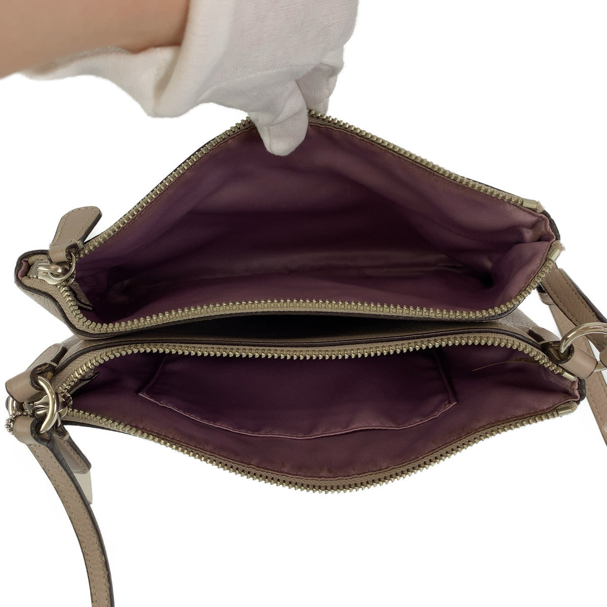 COACH コーチ グレー グレージュ シルバー金具 レザー ショルダーバック 斜め掛け  レディース