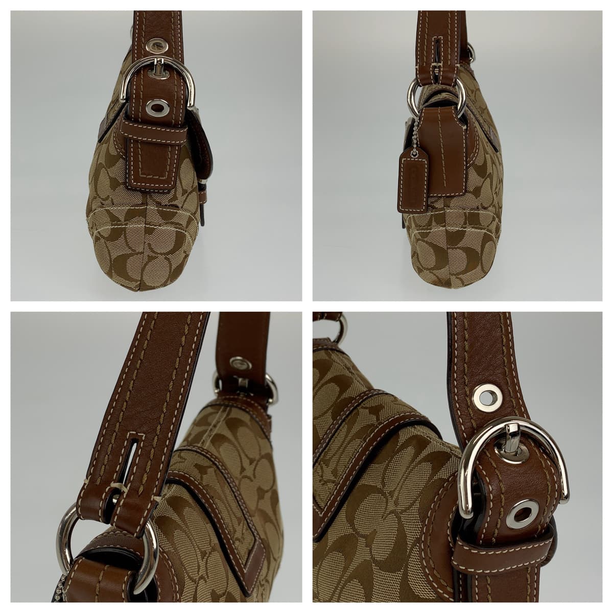 COACH コーチ シグネチャー ブラウン 茶 シルバー金具 キャンバス ハンドバック 肩掛け  レディース