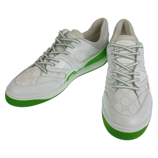 10407
 GUCCI Gucci Basket Size 11.5 White Green GG Canvas/Leather Basket Low Cut Lace-up Men's