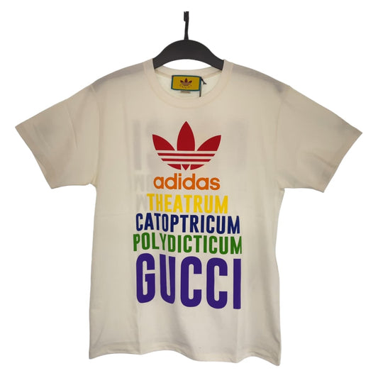 10408
 GUCCI GUCCI x adidas Size XS White Multicolor Cotton 717422XJEXJ9095 Tops Logo Print Unisex Men's