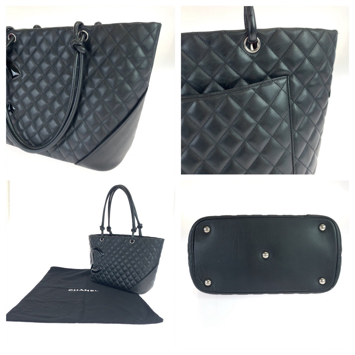 CHANEL シャネル カンボン ラージトート ココマーク ブラック 黒 シルバー金具 カーフ トートバッグ ハンドバッグ  レディース