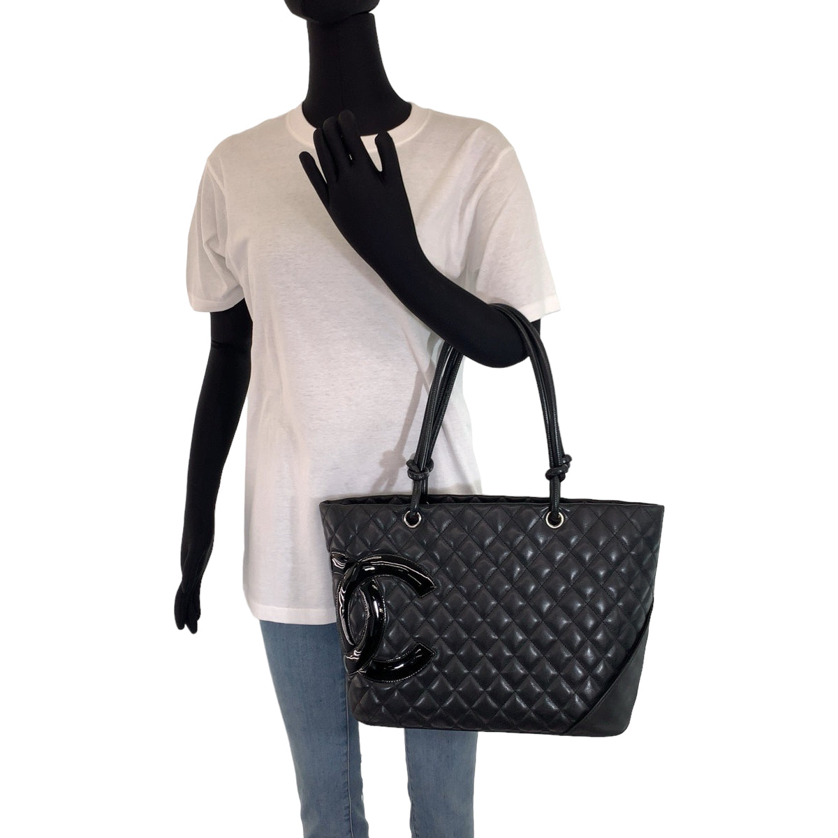 CHANEL シャネル カンボン ラージトート ココマーク ブラック 黒 シルバー金具 カーフ トートバッグ ハンドバッグ  レディース