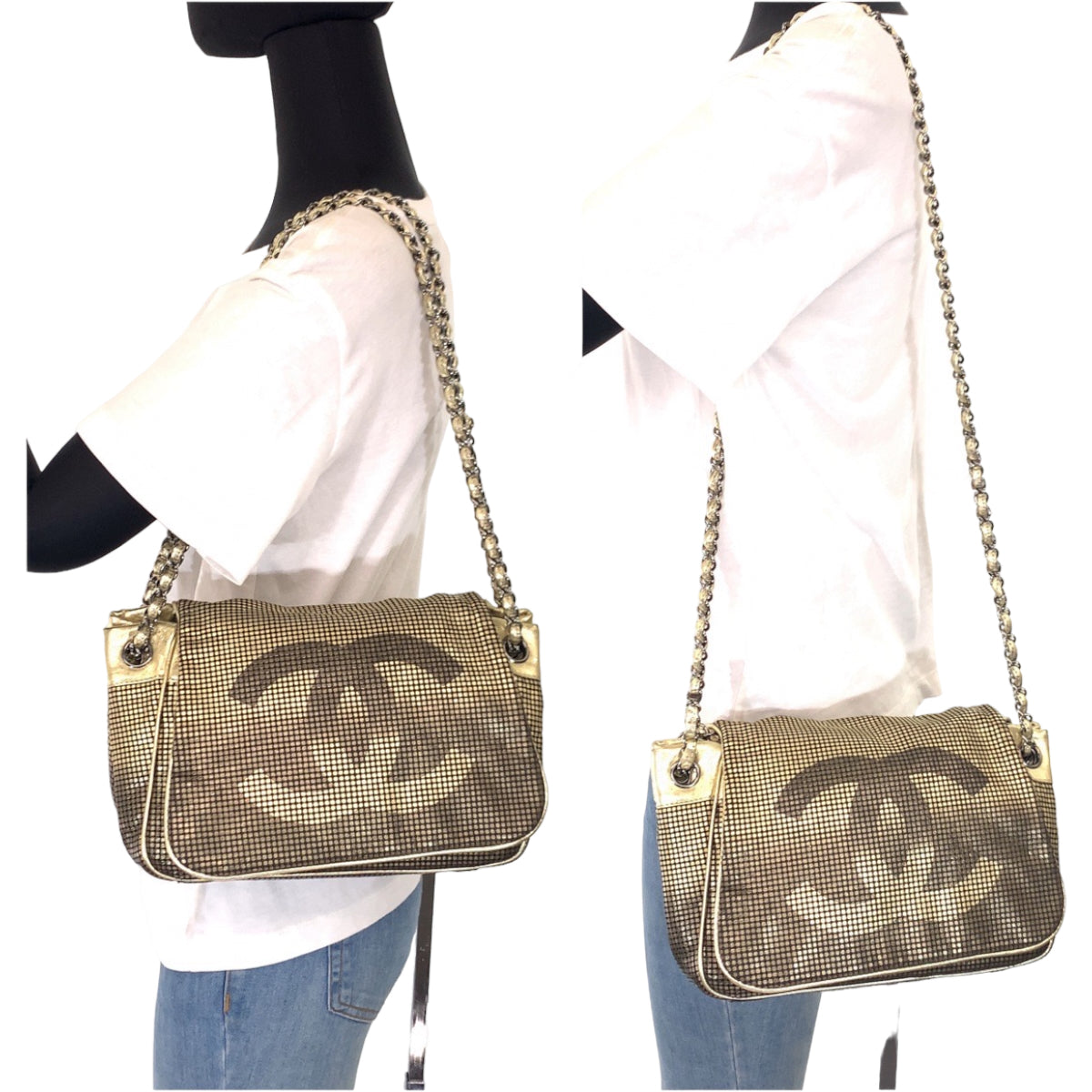 CHANEL シャネル クルーズライン ココマーク ゴールド 金 シルバー金具 キャンバス / レザー チェーンショルダーバッグ 斜め掛け 肩掛け  レディース