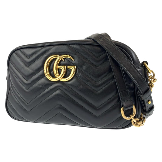 H-00586
GUCCI グッチ GGマーモント キルティング ブラック 黒 レザー 447632 ショルダーバッグ 斜め掛け  レディース