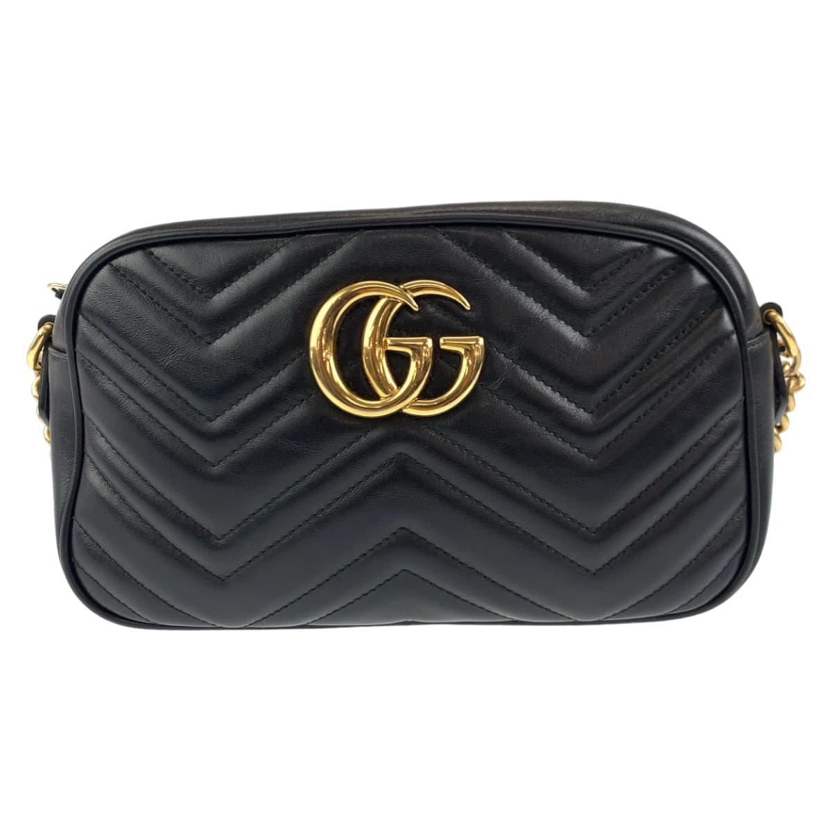 H-00586
GUCCI グッチ GGマーモント キルティング ブラック 黒 レザー 447632 ショルダーバッグ 斜め掛け  レディース