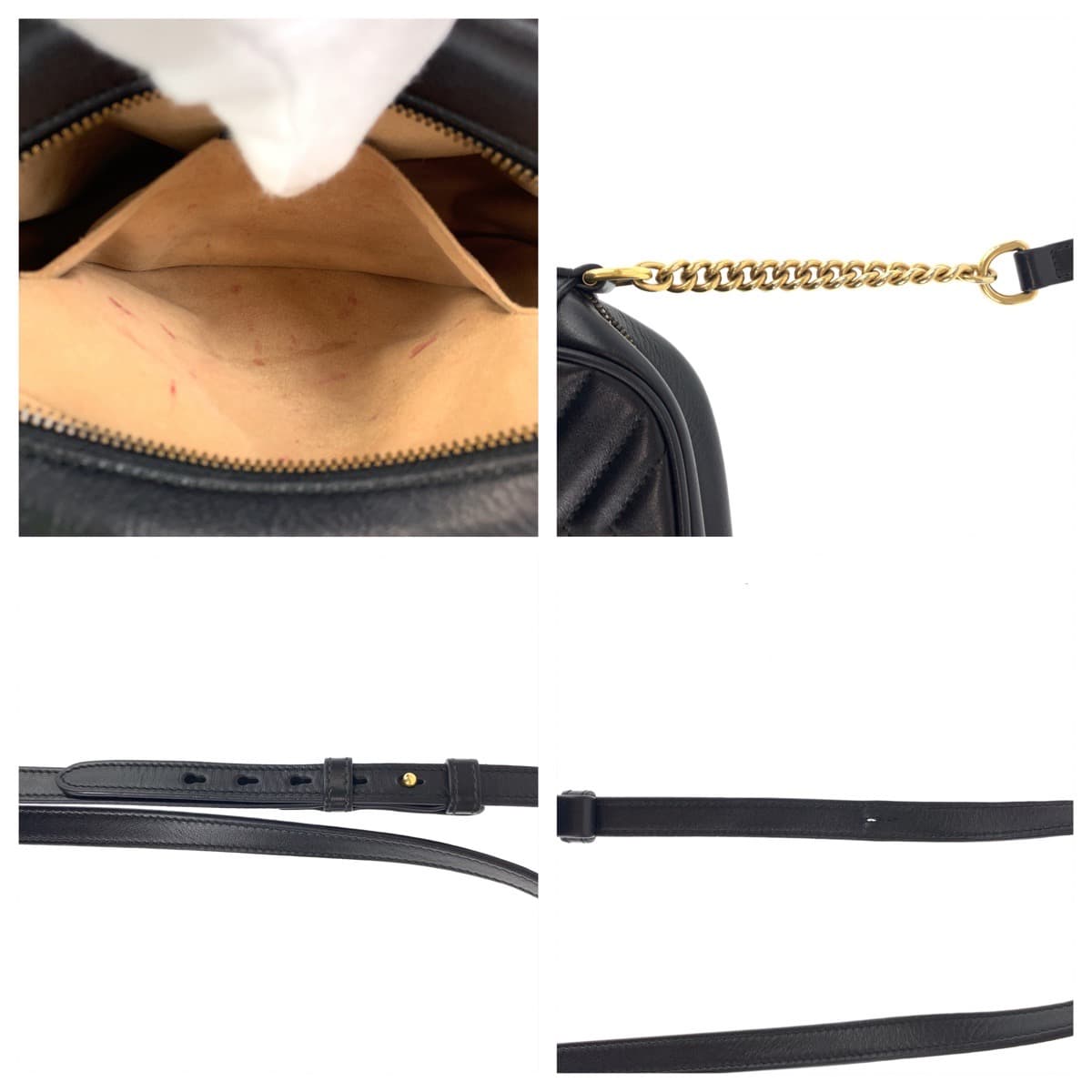 H-00586
GUCCI グッチ GGマーモント キルティング ブラック 黒 レザー 447632 ショルダーバッグ 斜め掛け  レディース