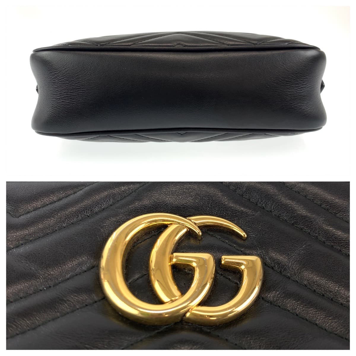 H-00586
GUCCI グッチ GGマーモント キルティング ブラック 黒 レザー 447632 ショルダーバッグ 斜め掛け  レディース