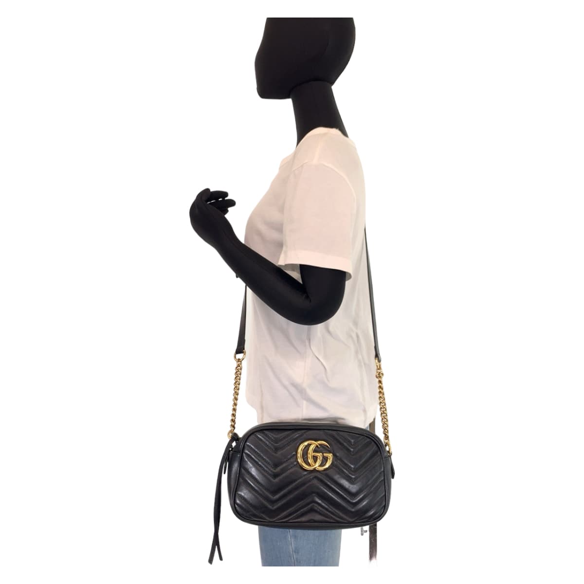 H-00586
GUCCI グッチ GGマーモント キルティング ブラック 黒 レザー 447632 ショルダーバッグ 斜め掛け  レディース