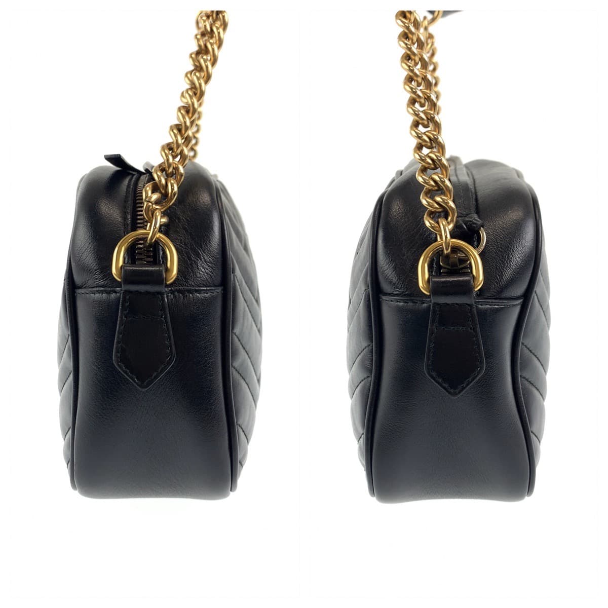 H-00586
GUCCI グッチ GGマーモント キルティング ブラック 黒 レザー 447632 ショルダーバッグ 斜め掛け  レディース