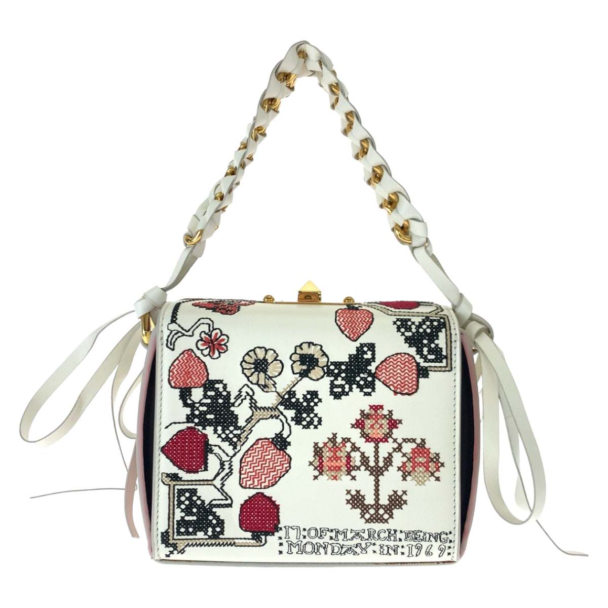 H-00588
Alexander McQueen アレキサンダーマックイーン 刺繍 ホワイト 白 マルチカラー レザー 544483 491730 ショルダーバッグ ボックスバッグ 2way  レディース