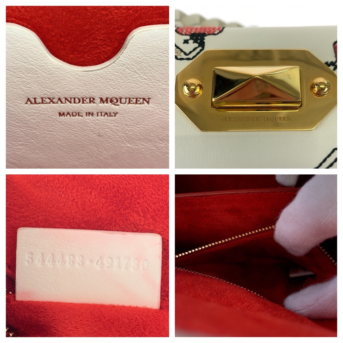 H-00588
Alexander McQueen アレキサンダーマックイーン 刺繍 ホワイト 白 マルチカラー レザー 544483 491730 ショルダーバッグ ボックスバッグ 2way  レディース